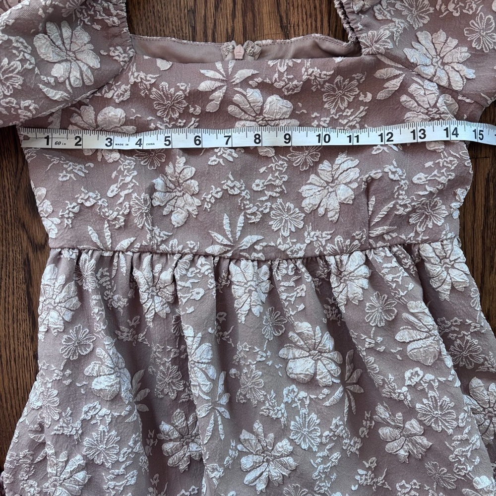 entro Tan Floral Babydoll Dress Small Puff Sleeve Cottagecore Boho - Picture 4 of 6